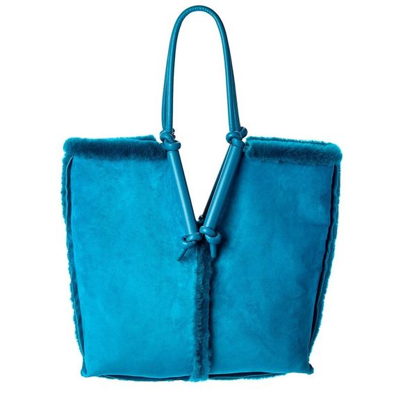 Bottega Veneta Bolster Shearling & Leather Tote, Blue - Picture 2 of 4